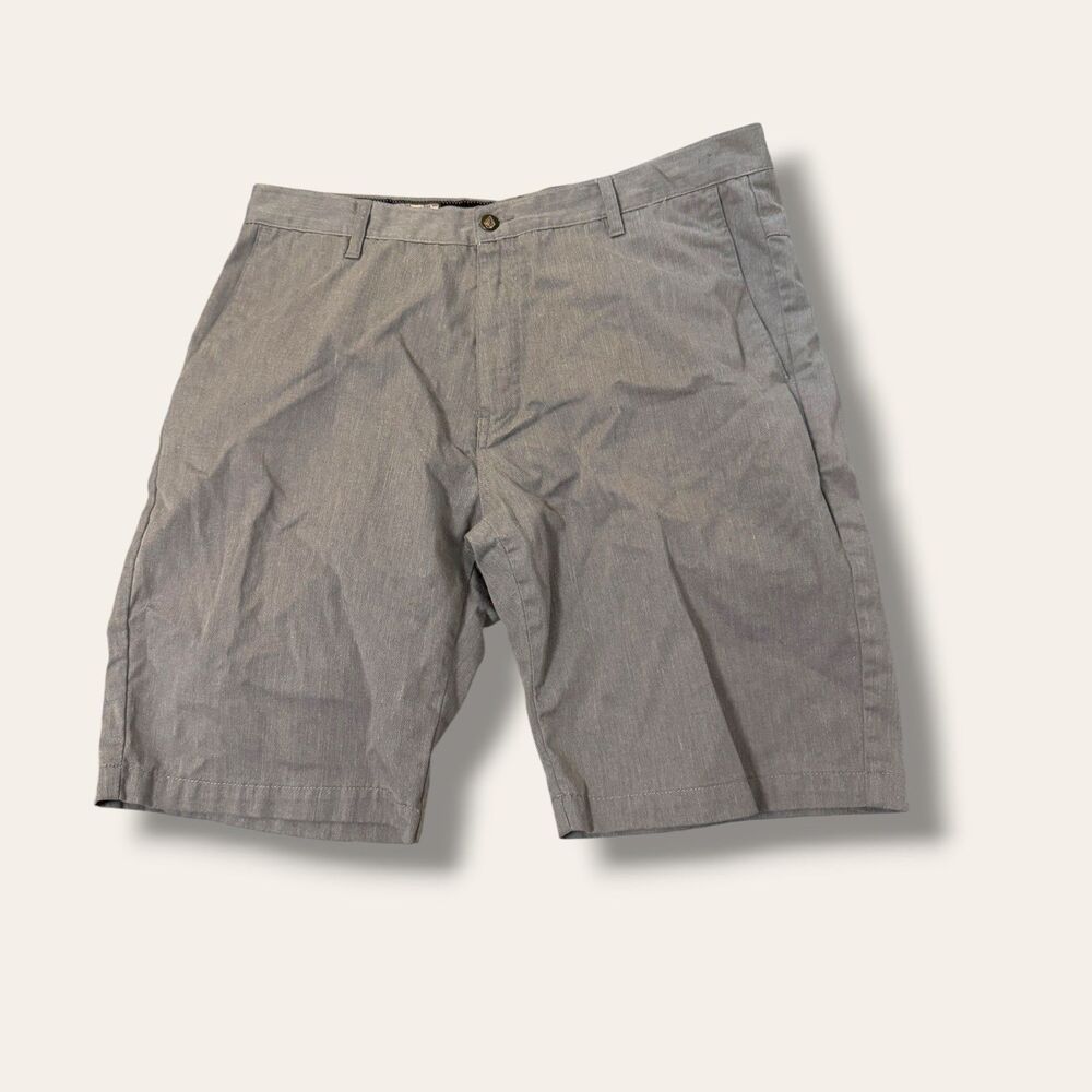 Volcom Shorts Mens 38 Gray Flat Front Cotton Blend Casual Chino Walking Everyday